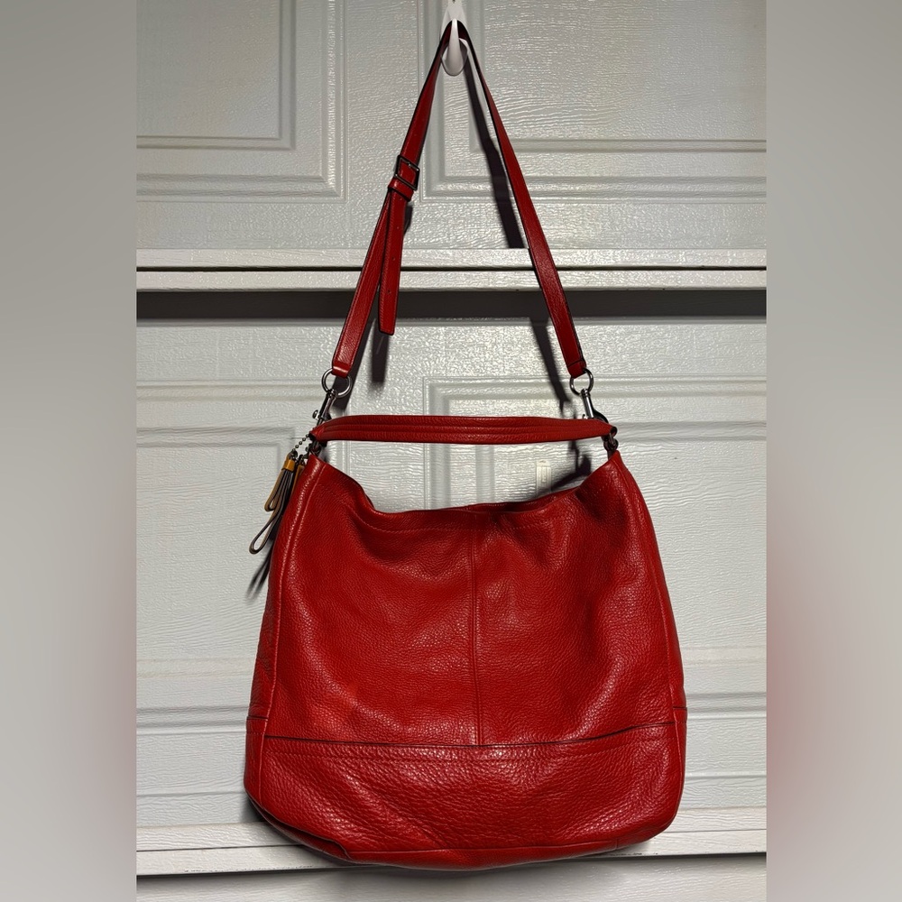 Coach Red Pebbled Leather Shoulder Bag